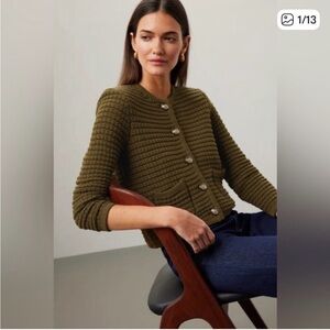 ba&sh kaki Green Knit Cardigan with Buttons